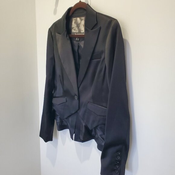 Kensie Black Satin Fitted Tuxedo Lined Blazer with Tails  M/L - Picture 7 of 16